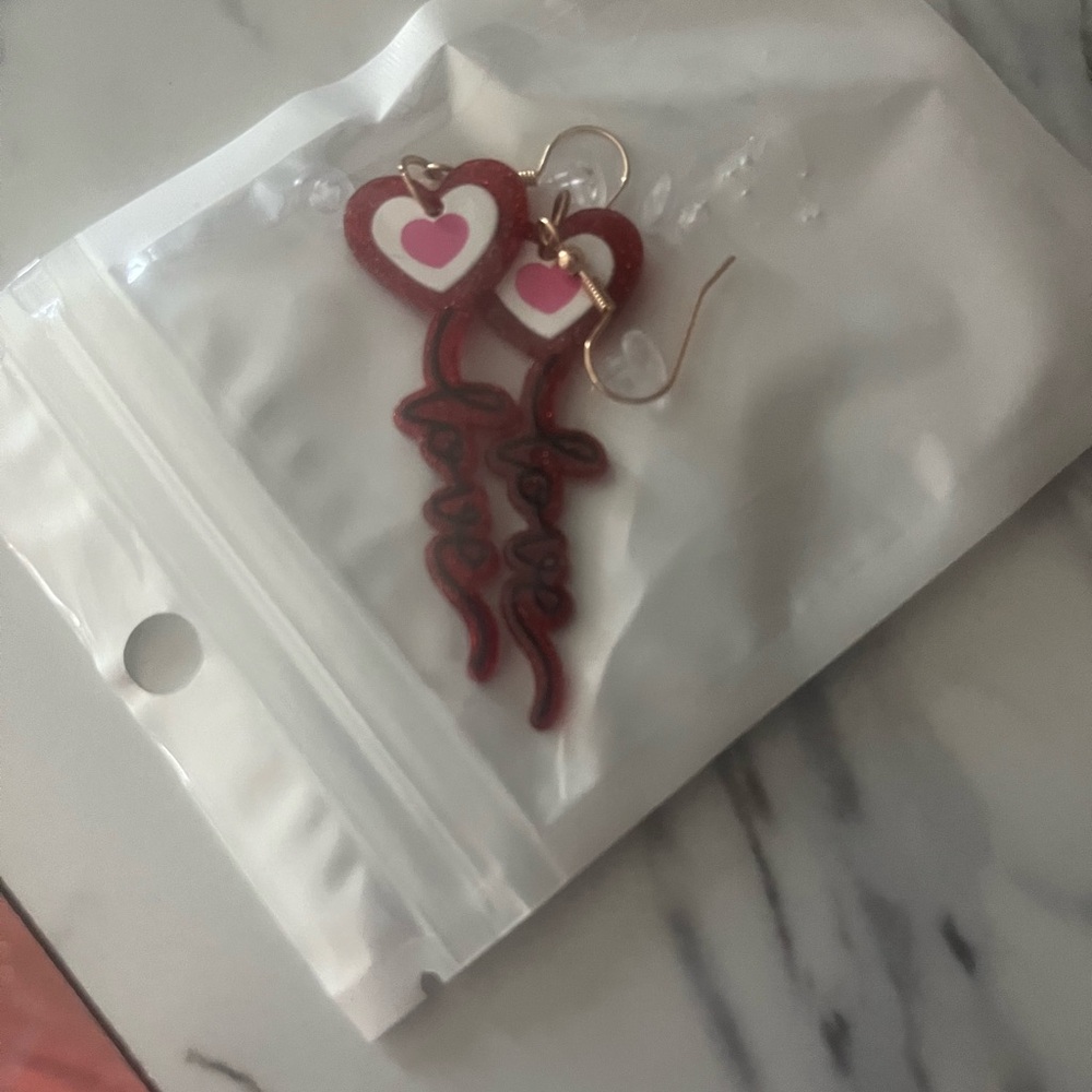 Heart-Shaped Red and Pink Earrings